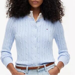 Tommy Hilfiger Women's Light Blue Cable Knit Cardigan, S